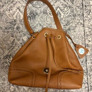 Dooney & Bourke Cognac Pebbled Leather Drawstring Shoulder Bag